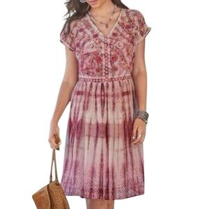 Sundance Embroidered Gemi Dress Floral Tie Dye Small Peasant Boho Summer